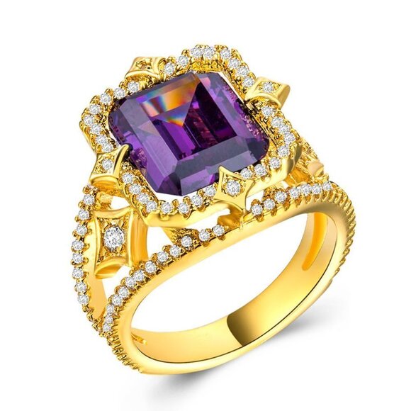 ✨ 18K Gold Plated Luxury Stylish Purple CZ Wedding Ring, FB16FA1087